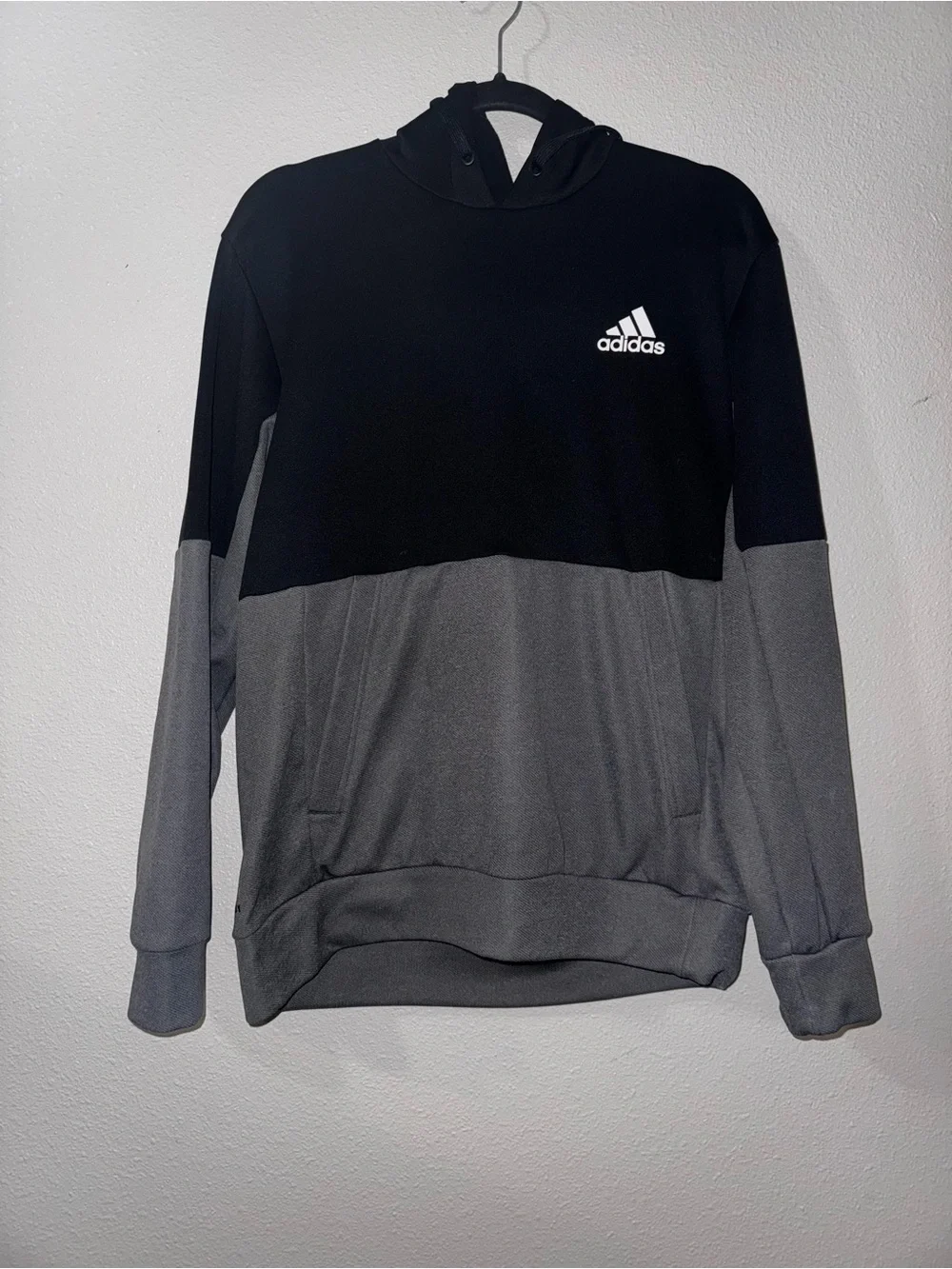 adidas Men’s Black and Gray Crewneck Hooded Sweater